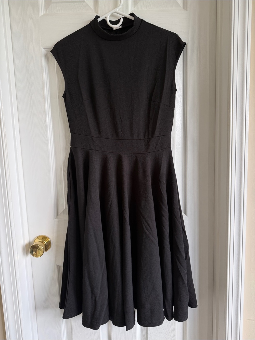 NWT Sleeveless Black Mock-Neck Midi Dress — Elegant Flared Skirt